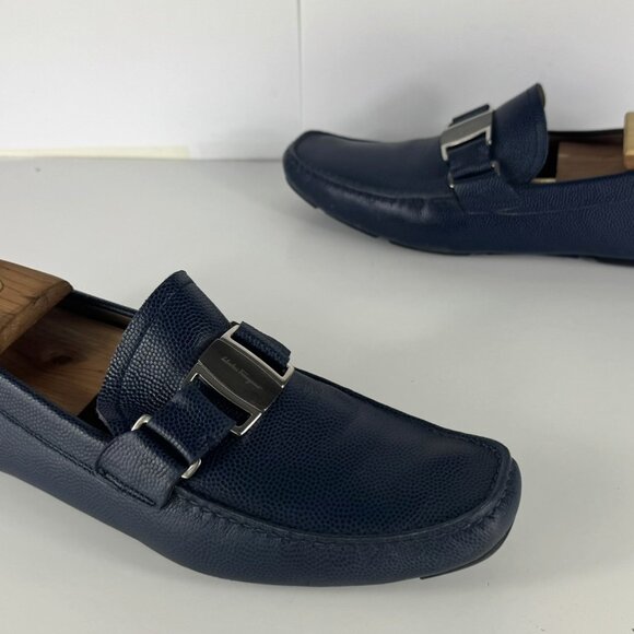 Salvatore Ferragamo Sardegna Navy Blue Leather Men\'s Loafers US 9.5 D main image 5